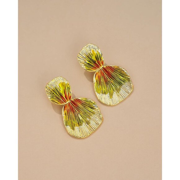 Handmade Chunky Floral Geometric Dangle Earrings - 18K Gold Plated Chic Gift - Picture 3 of 6